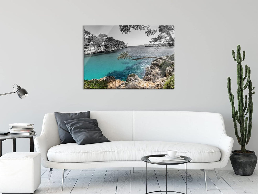 Pixxprint Glasbild | Wandbild aus Echtglas | Mallorca Bay Cove | 60x40 cm | inkl. Aufhängung und Abs