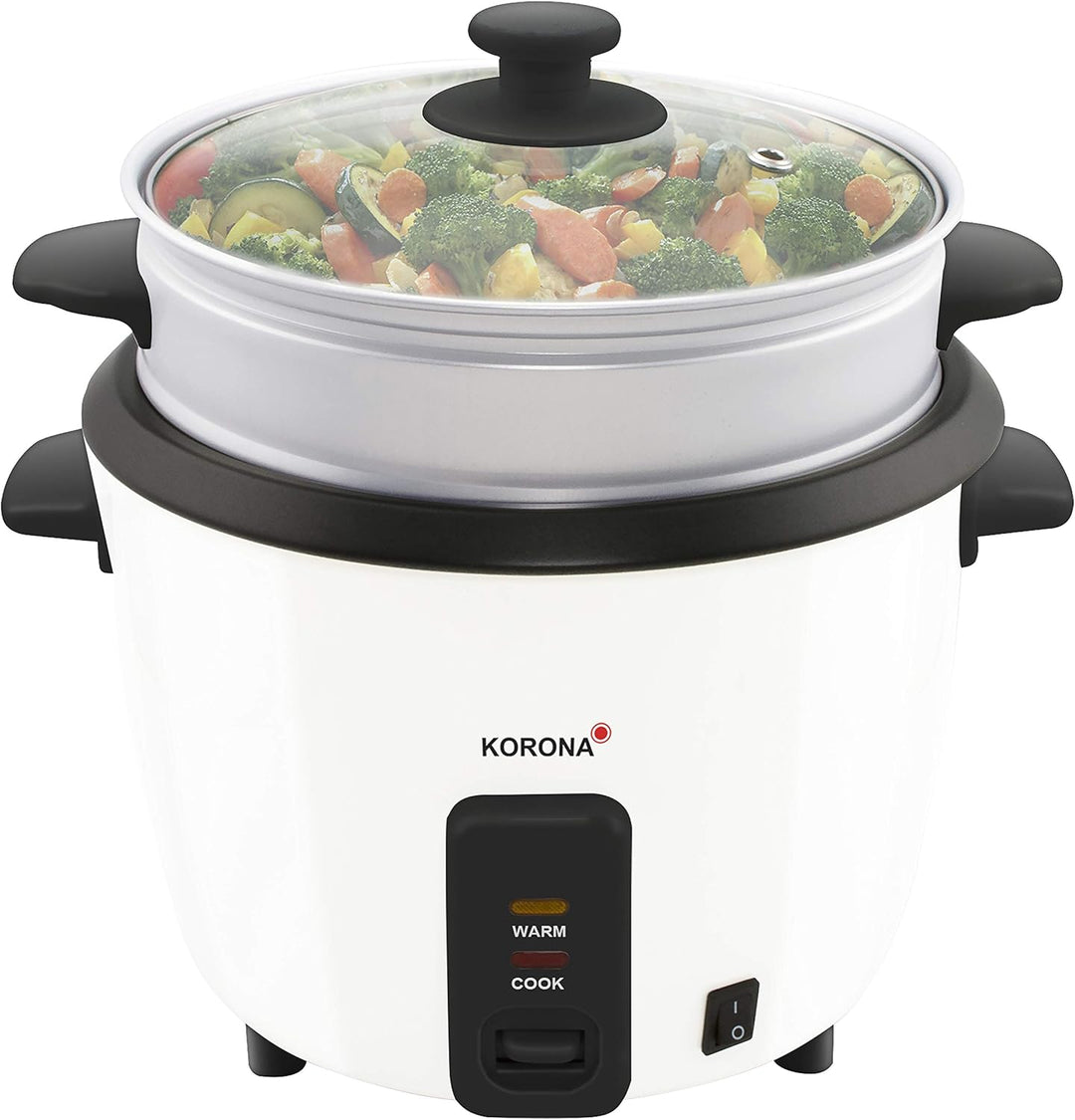 Korona 58010 2 in 1 Reiskocher und Dampfgarer | 500 Watt | 1,5 L Kapazität | Dampfgaraufsatz zur vit