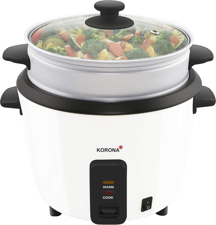 Korona 58010 2 in 1 Reiskocher und Dampfgarer | 500 Watt | 1,5 L Kapazität | Dampfgaraufsatz zur vit