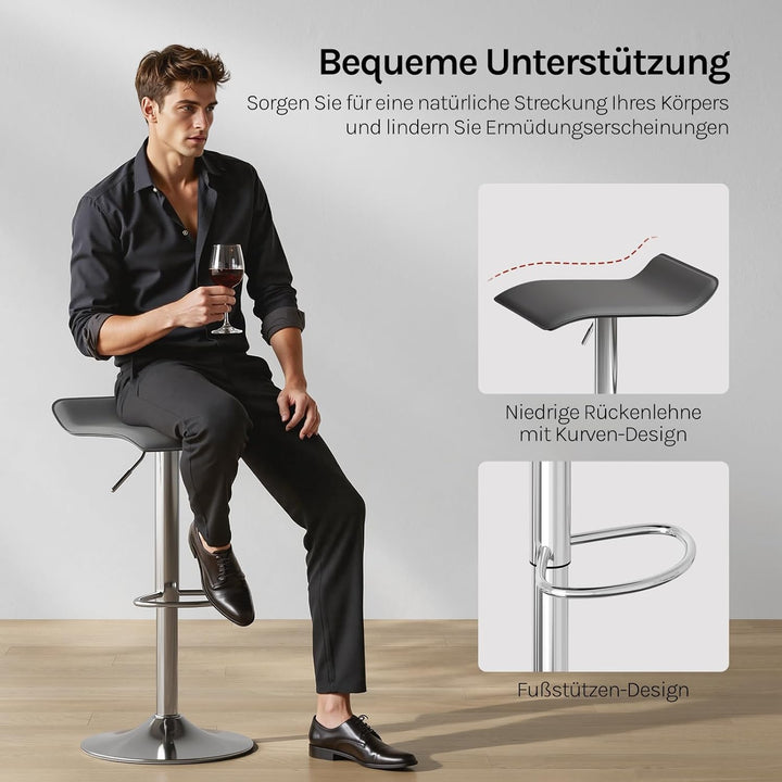 WOLTU 4er Set Barhocker Design Stuhl Drehstuhl Tresenstuhl，stufenlose Höhenverstellung, verchromter