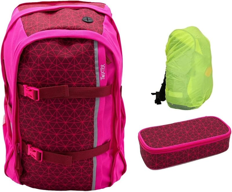 Schul-Rucksack 3 tlg. Set Undercover TWIXTER Fancy Pink mit Schlamper-Box und Regenschutz-Hülle Rosa