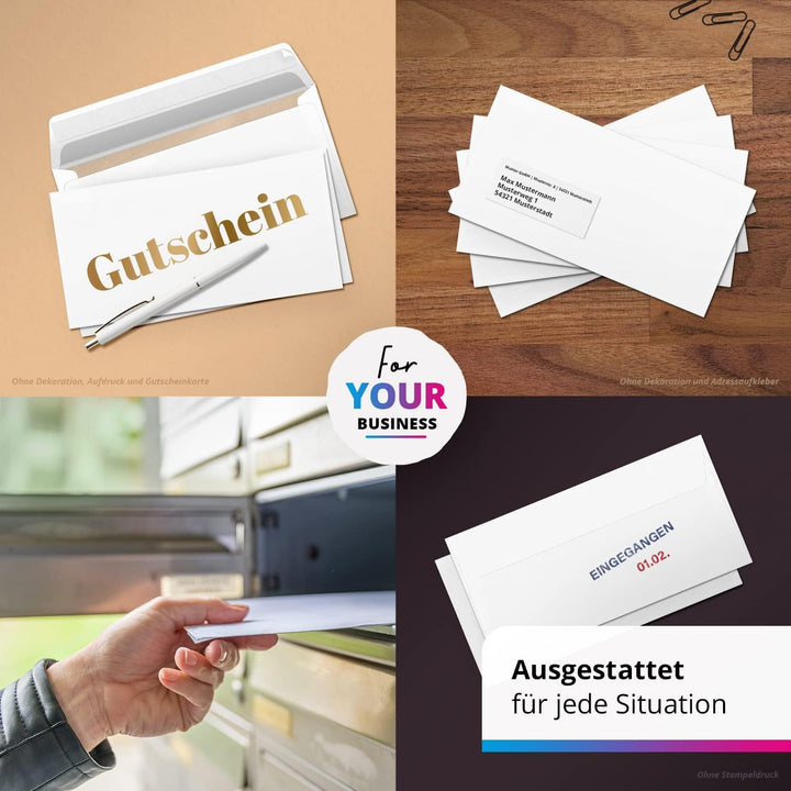 Briefumschläge DIN LANG weiss | 500 Stück | selbstklebend ohne Fenster | Umschläge in PREMIUM Qualit