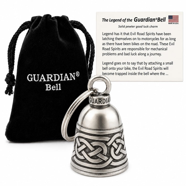 Guardian Bell Irish Celtic Weave Motorrad Biker Luck Gremlin Reitglocke oder Schlüsselanhänger 1, 1