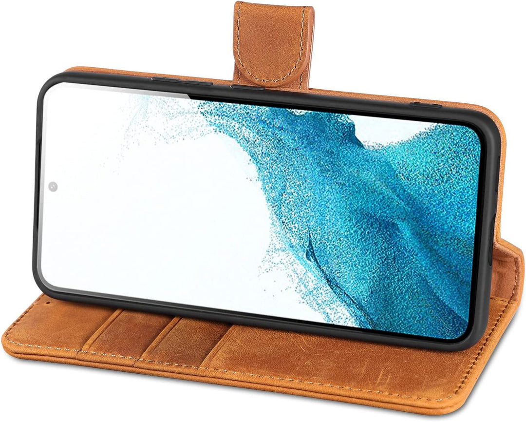 LENSUN Echtleder Hülle für Samsung Galaxy S22, Handyhülle Echt Leder [Magnetverschluss] [RFID Schutz