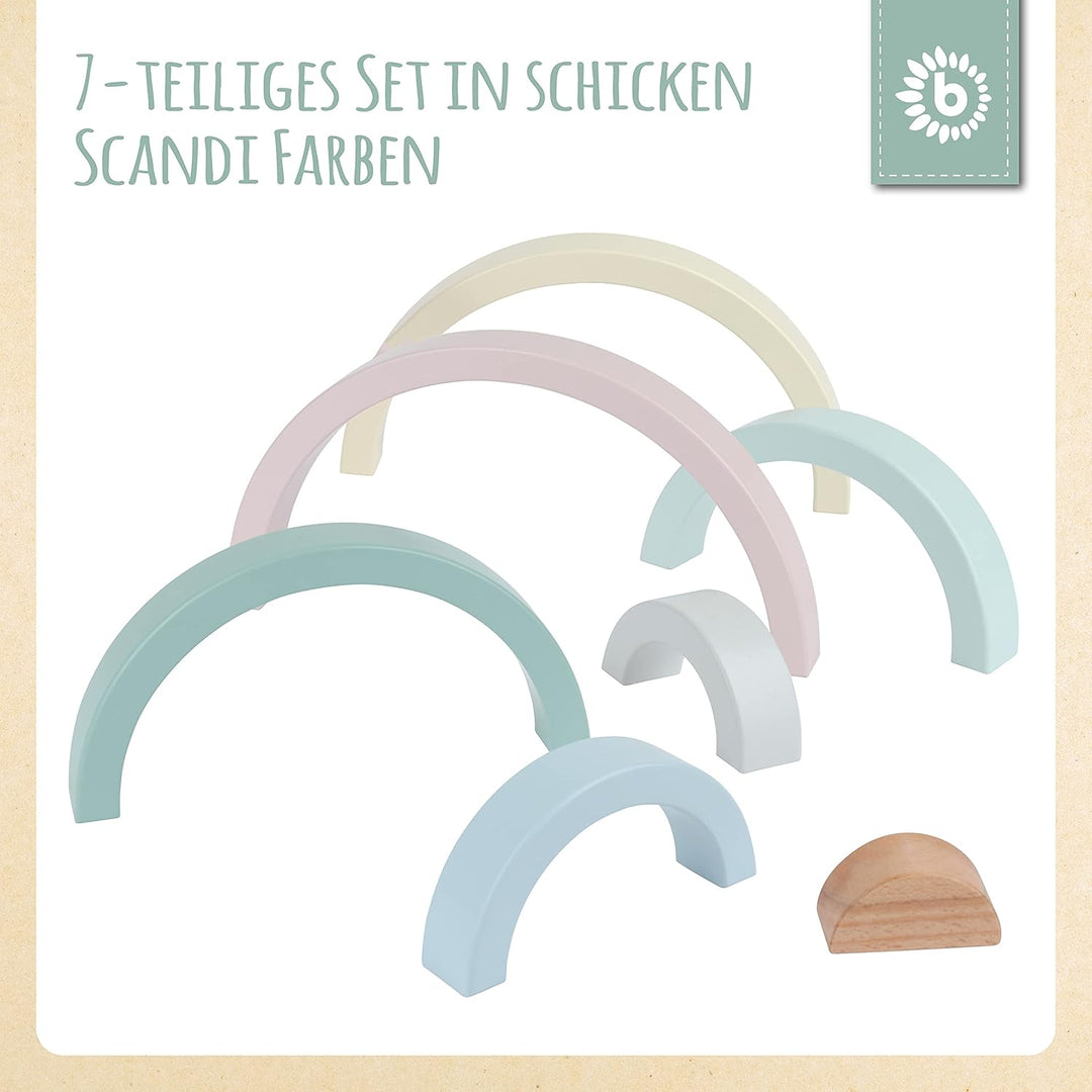 Bieco Holz Regenbogen Baby Pastell | Steckspiel | Spielzeug Stapelturm Montessori Holzspielzeug ab 0