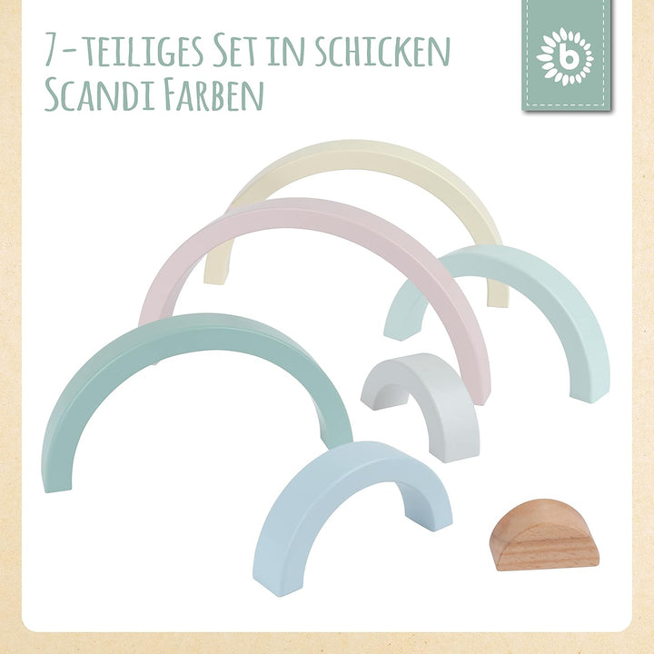 Bieco Holz Regenbogen Baby Pastell | Steckspiel | Spielzeug Stapelturm Montessori Holzspielzeug ab 0