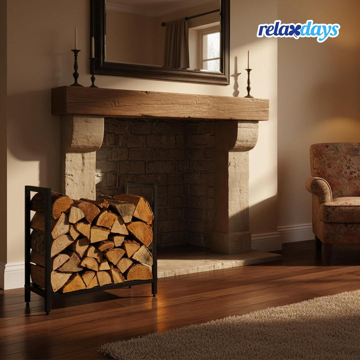 Relaxdays Kaminholzregal, Metall, HBT: 62,5 x 65 x 30,5 cm, Brennholzregal für Feuerholz, Stapelholz