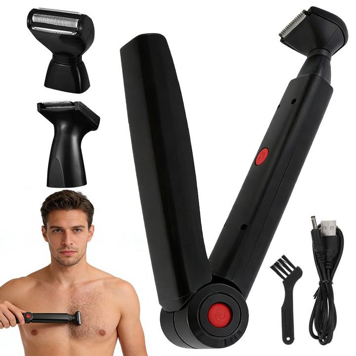Rückenrasierer Herren, Verstellbare Körperrasierer Herren mit Doppelmesserkopf und Ergonomischer Arm