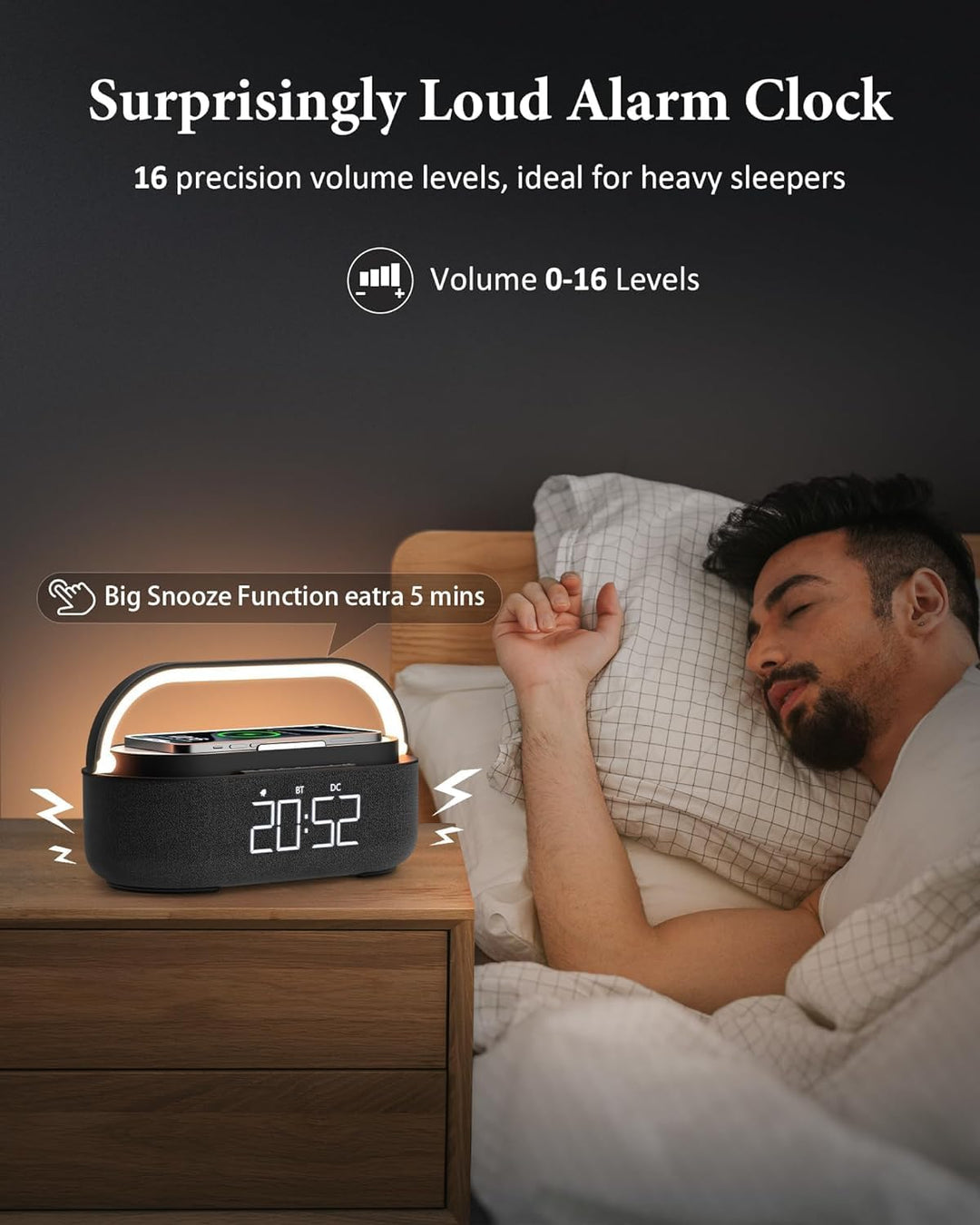 COLSUR Radiowecker Digital mit Wireless Charger, Bluetooth Lautsprecher mit USB-Ladegerät, Smart Wec