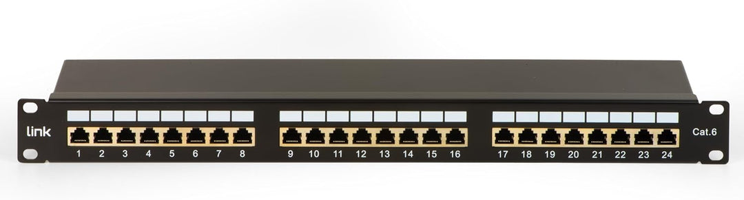 Netzwerk-Patchpanel mit 24 RJ45-Ports CAT 6 geschirmt 19" schwarz