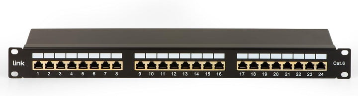 Netzwerk-Patchpanel mit 24 RJ45-Ports CAT 6 geschirmt 19" schwarz