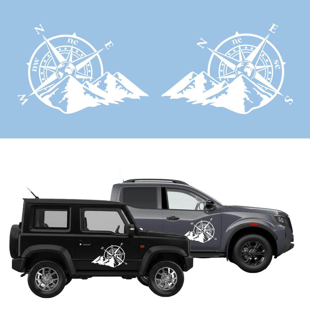 Autodomy Kompass Off Road Windrose Aufkleber Paket 2 Stück | Kompass Aufkleber Wohnmobil und Auto od