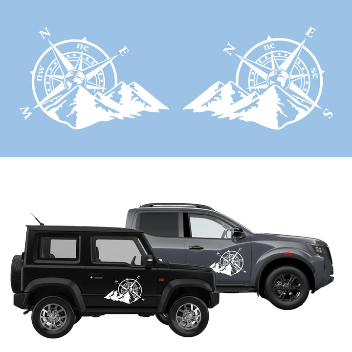 Autodomy Kompass Off Road Windrose Aufkleber Paket 2 Stück | Kompass Aufkleber Wohnmobil und Auto od