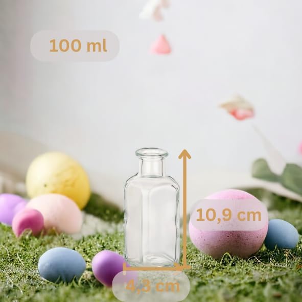 gouveo 12er Set Glasflasche 100 ml (0,10 l) Glasflasche 100 ml Apotheker eckig mit Oster-Gravur (3 M