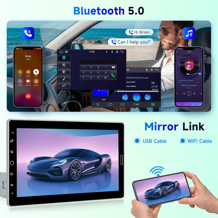 1-Din-Autoradio Kabelloses CarPlay Android Auto, 10,1-Zoll-IPS-Touchscreen drehbar Car Player mit Bl