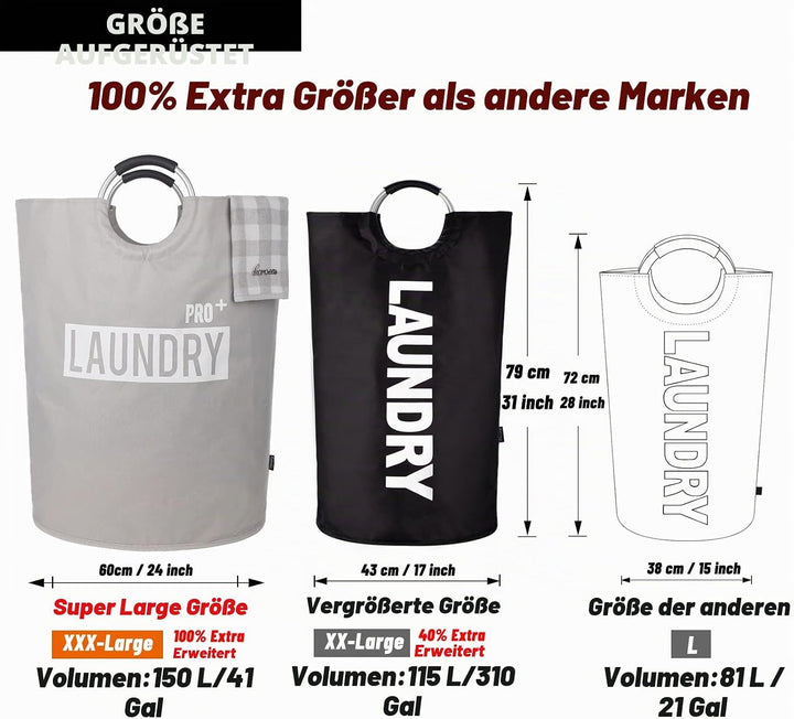 Caroeas 150L Grosser Wäschekorb (8 Farben), Wasserdichter Wäschebehälter, Wäschesammler mit gepolste