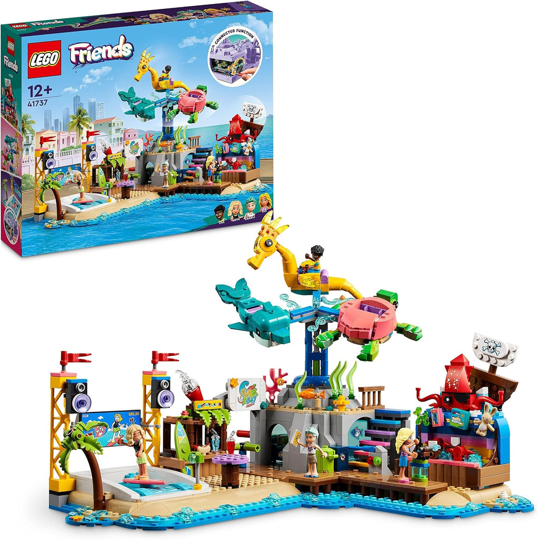 LEGO 41737 Friends Strand-Erlebnispark, Kirmes-Set mit Technic-Elementen, Delfin, Schildkröte und Se