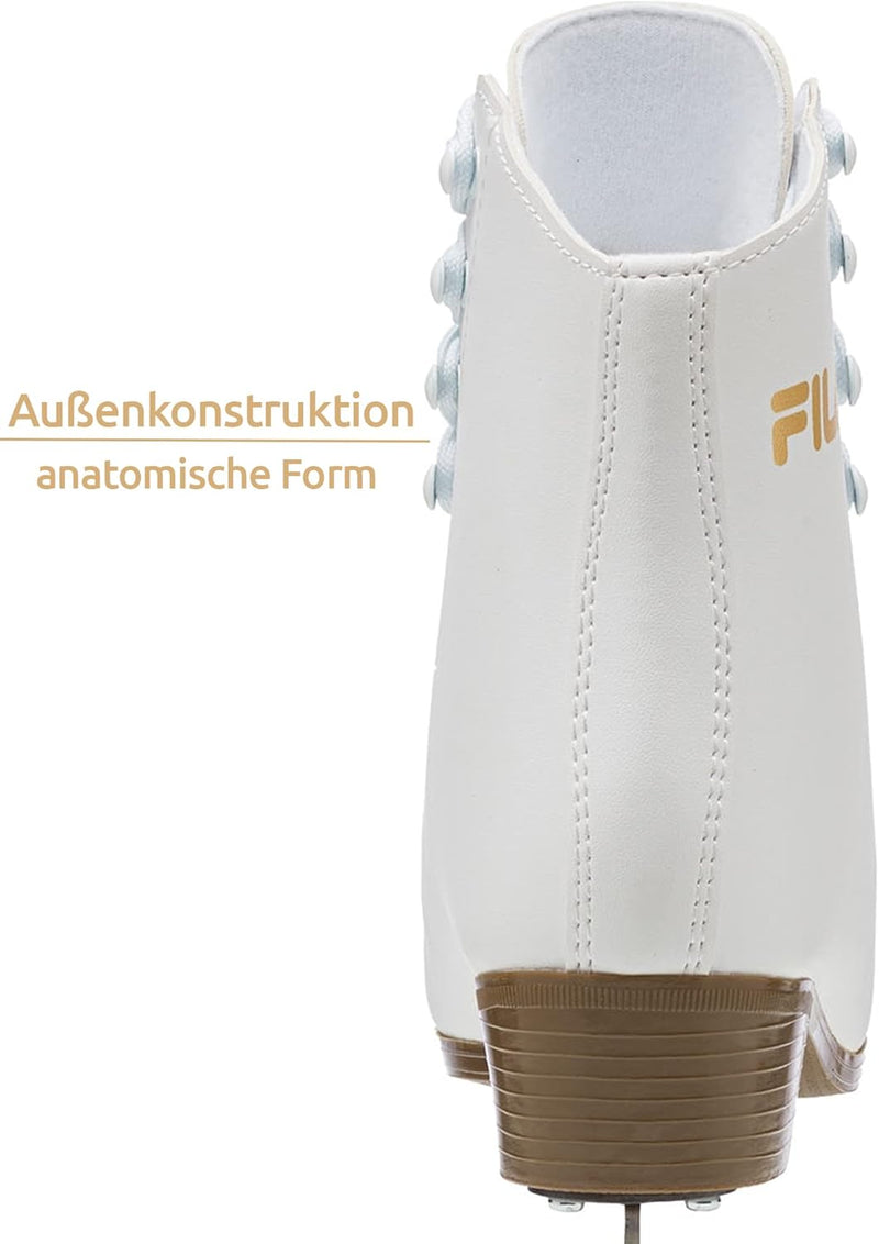 FILA Damen Schlittschuhe Cortina, Eislaufschuhe Grösse 41, Kunstlaufschuhe mit Edelstahlkufen, weiss