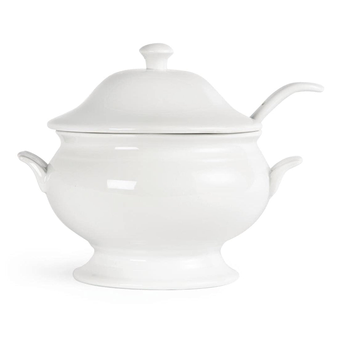 Olympia Whiteware Suppenterrine und Schöpfkelle, 2,5 Liter, weisses Porzellan, Grösse: 227 x 250 mm,