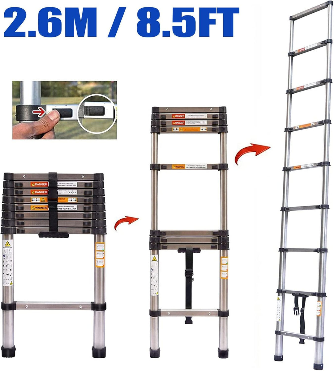 Teleskopleiter ausziehbar 2,6m Höhe Anlege- Klappleiter 150kg Belastbarkeit, 8.5ft Teleskopische Ede