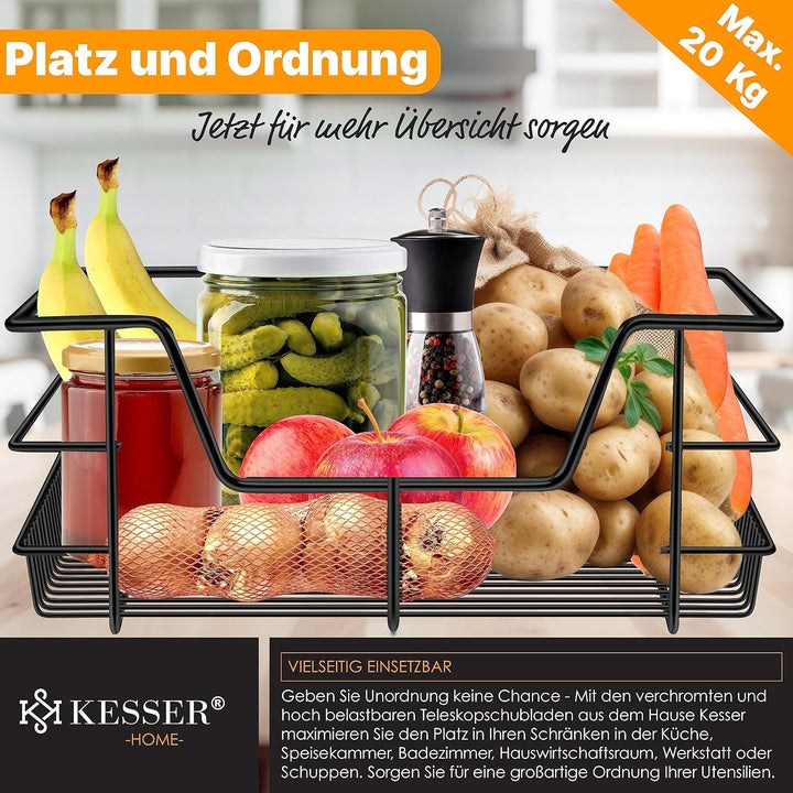 KESSER® Teleskopschublade 50 cm ✓ Küchenschublade ✓ Küchenschrank ✓ Korbauszug ✓ Schrankauszug ✓ Vol