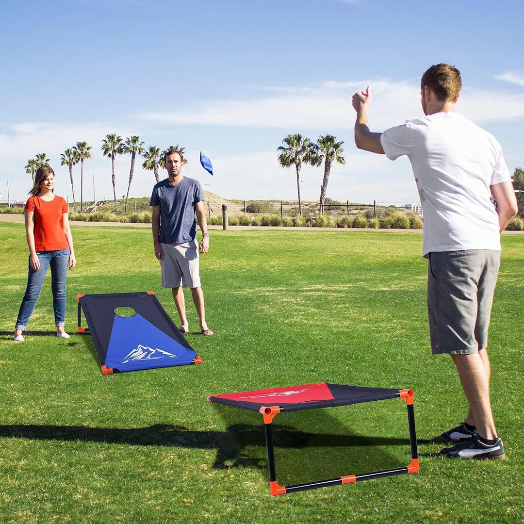 Tragbares Cornhole Game, Maislochwurf-Set mit PVC-Rahmen, 8 Sitzsäcke und Tragetasche für Hinterhof,