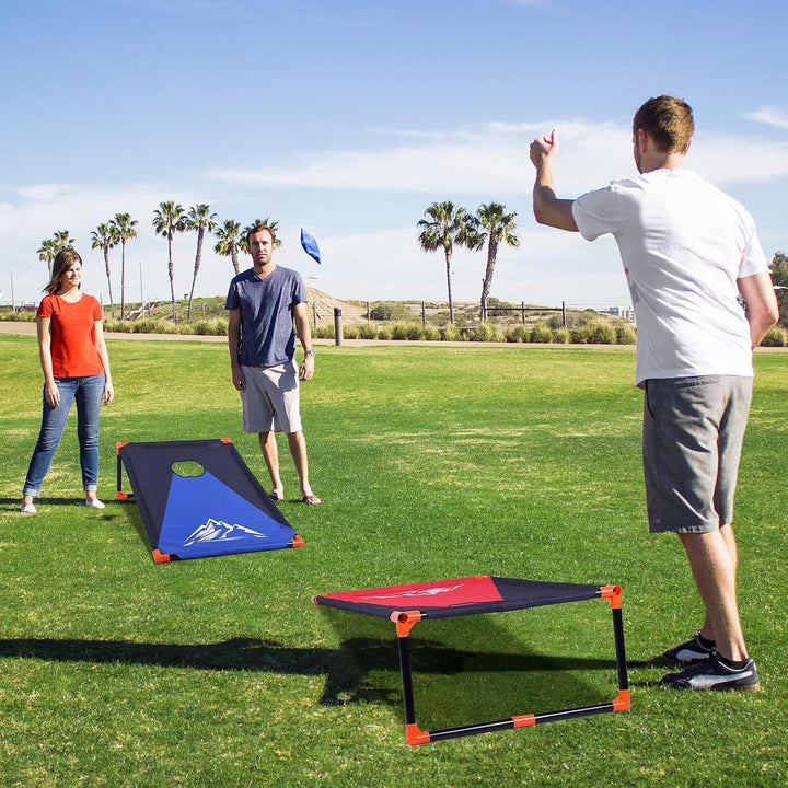 Tragbares Cornhole Game, Maislochwurf-Set mit PVC-Rahmen, 8 Sitzsäcke und Tragetasche für Hinterhof,