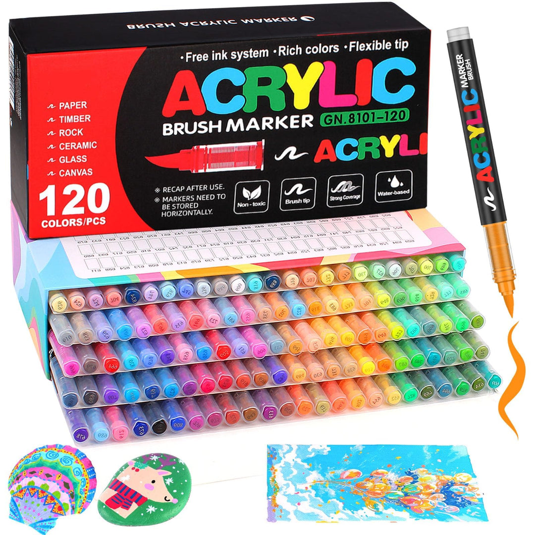 Efimeso 120 Farben Acrylstifte für Steine Wasserfest,Pinselmalstifte auf Wasserbasis Acrylic Paint M