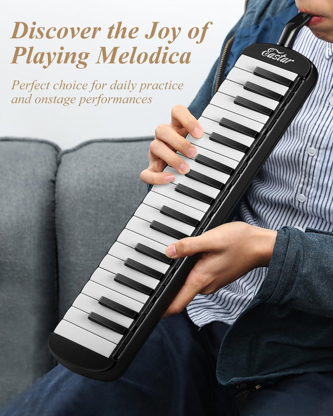 Eastar Melodica mit 37 Tasten, Blasinstrument mit Mundstück, Blas-Piano-Keyboard, inklusive Tragetas