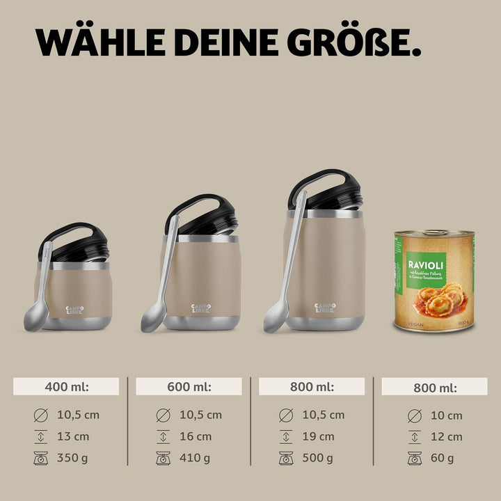 Campo Libre.® Lotta, Thermobehälter für Essen, Edelstahl Thermobecher Essen mit Löffel, Warmhaltebeh