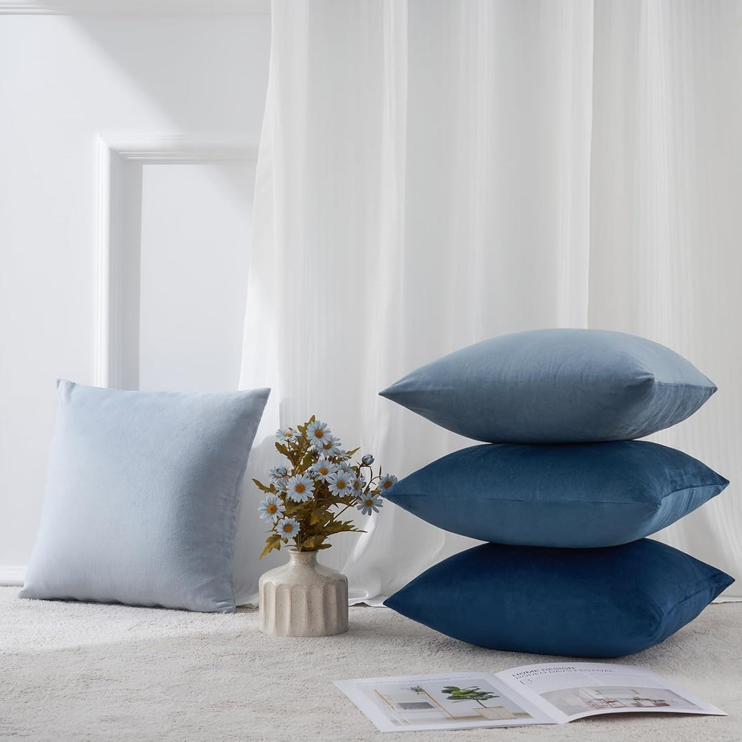 Topfinel Kissenbezug 60x60 blau Samt 4er Set Kissenbezüge Kissenhülle Dekokissen Sofakissen Zierkiss