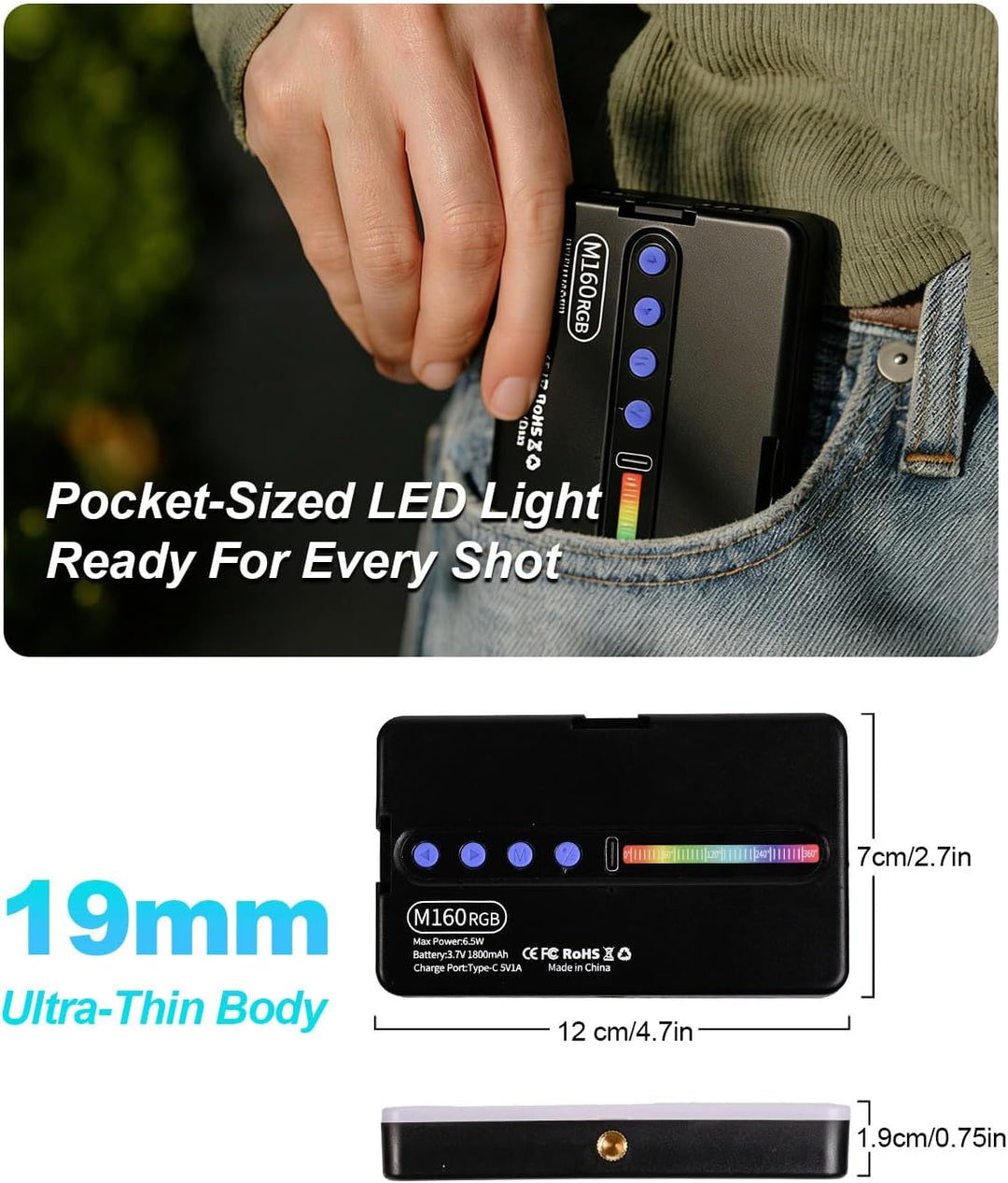 LED Selfie Licht & Handylicht mit Clip – Wiederaufladbares Videolicht 1800mAh für Laptop, TikTok & V