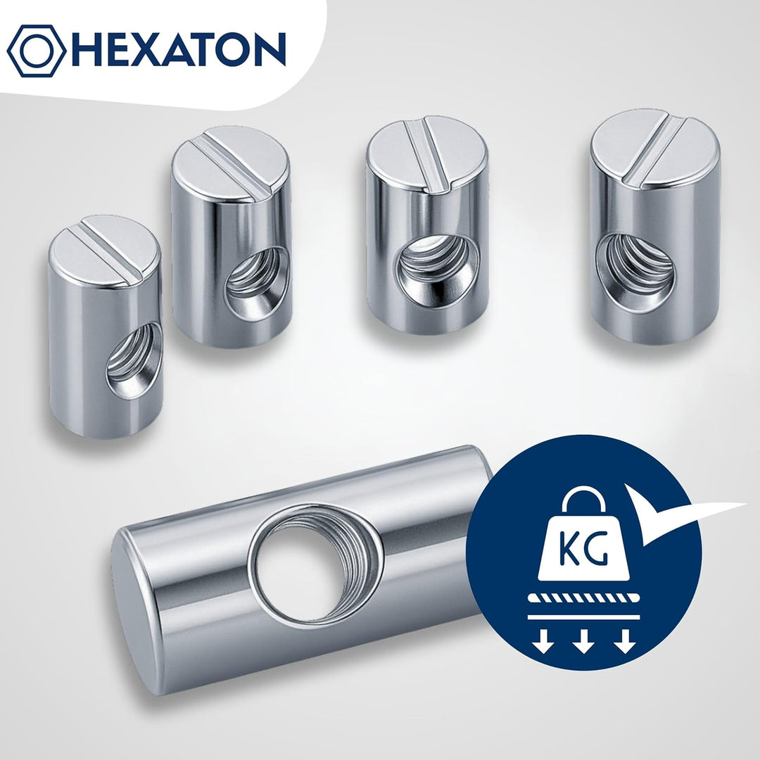 HEXATON Symmetrisch Quermutter Bolzen Muttern M6 x 10 x 22 mm 50 Stück Stahl Verzinkt Kreuz Dübel Zy