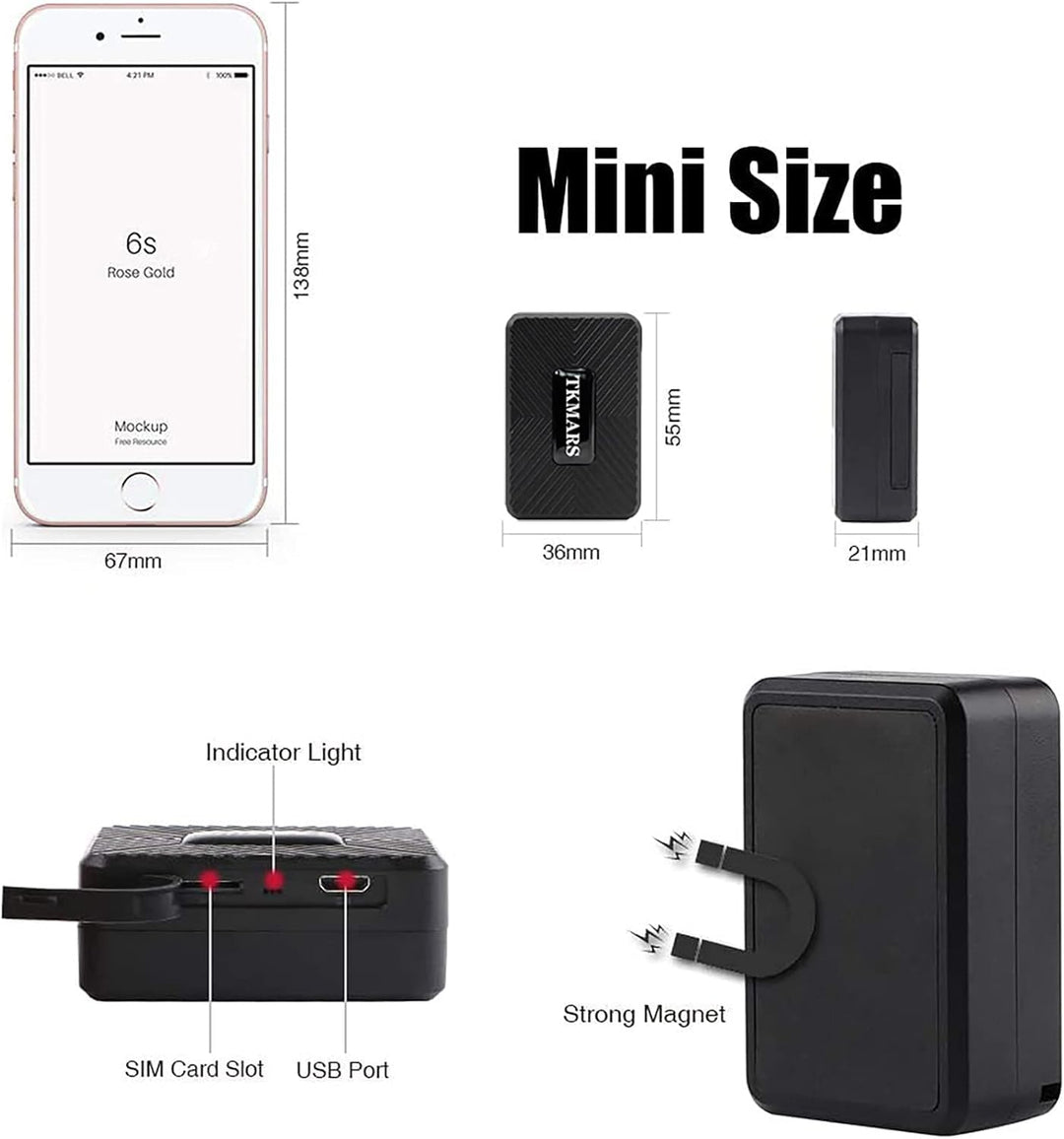 TKMARS 4G Mini GPS Tracker GPS Tracker Ohne ABO mit Kostenloser App, 32 Tage Standby-Zeit, Stark Mag