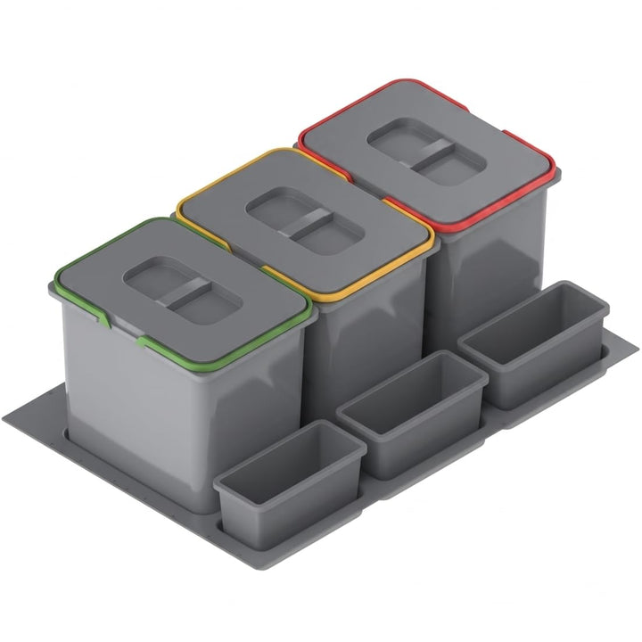 REJS Mülltrennsystem Küche für 80 cm Schrank 3-fach 72,5x49x30 cm (3x 15L) mit Deckel Einbau Abfalls