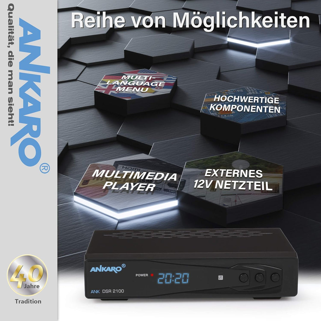 ANKARO DSR 2100 digitaler Full HD 1080p Satelliten Receiver schwarz mit USB Mediaplayer, Aufnahmefun