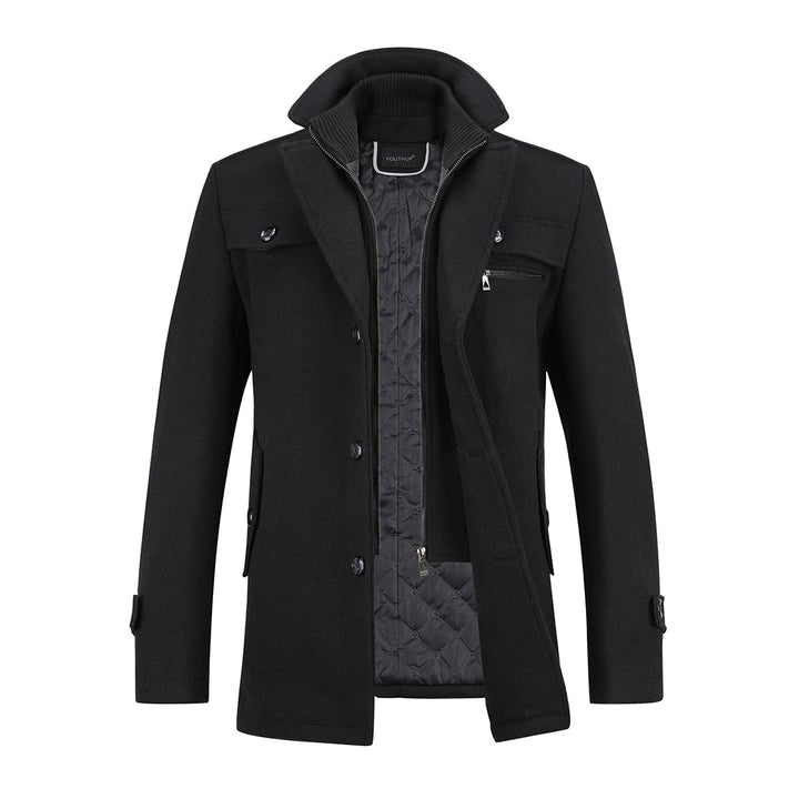 YOUTHUP Herren Wollmantel Dick Winter Kurzmantel Regular Fit Wintermantel Freizeit Herrenmantel Über