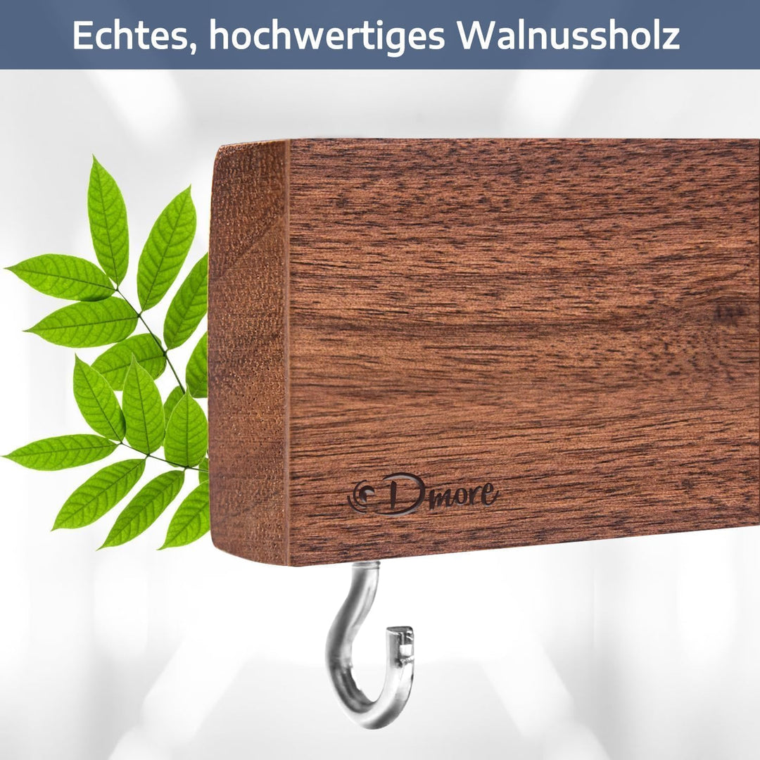 Dmore 50 cm Magnetleiste Messer mit 2 Haken, Messerhalter magnetisch ohne Bohren aus Walnuss, leistu