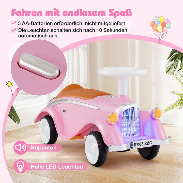 COSTWAY Rutschauto, klassisches Rutschfahrzeug mit Lenkrad & Hupe & LED-Scheinwerfer, Kinderfahrzeug