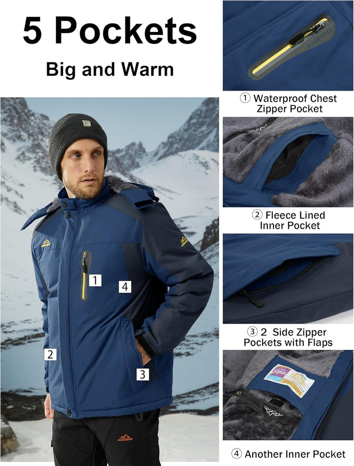MAGCOMSEN Herren Winter Fleecejacke Warme Gefüttert Skijacke Outdoor Winddicht Wasserdicht Jacke Ver