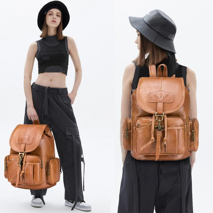 SPAHER® Rucksack Damen Klein Leder, Wasserdicht Mini Rucksack Damen Elegant Daypack Casual Anti Dieb