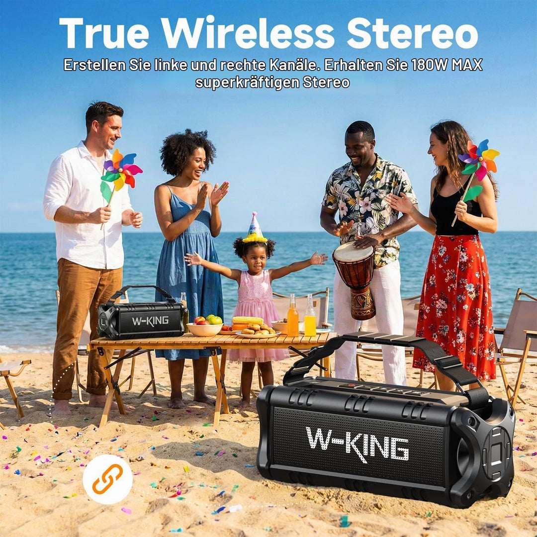 W-KING Bluetooth Lautsprecher, 90W Peak Outdoor Lautsprecher,50W RMS Subwoofer, IPX6 Wasserdicht, Tr