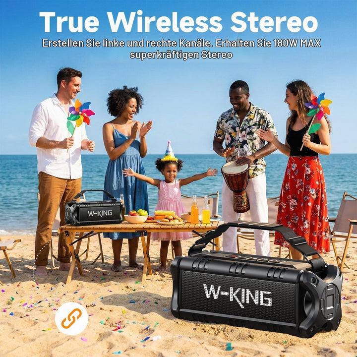 W-KING Bluetooth Lautsprecher, 90W Peak Outdoor Lautsprecher,50W RMS Subwoofer, IPX6 Wasserdicht, Tr