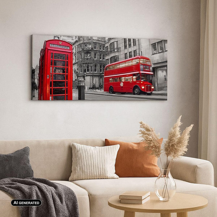Wandbilder Dekoration Wohnzimmer Bus Telefon Strasse Panorama Bilder auf Leinwand 120x50cm Leinwandb