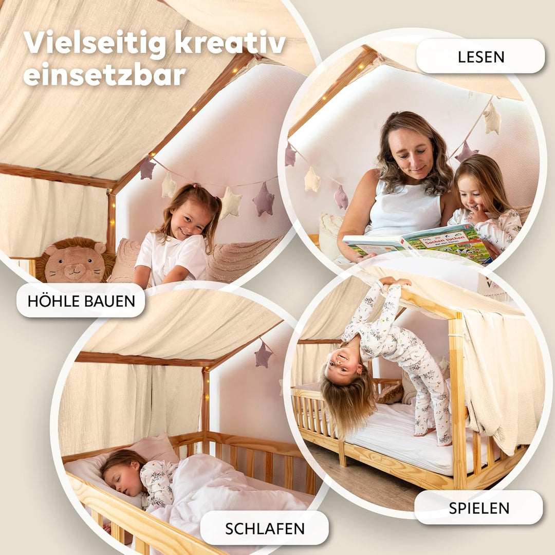Hausbett Himmel [in 12 Farben] Betthimmel Hausbett aus 100% Baumwolle Musselin - Stoffhimmel für Hau