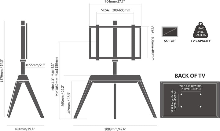 FITUEYES Design TV Ständer für 55 60 65 70 75 78 Zoll Fernseher TV Stand im Staffelei Design höhenve