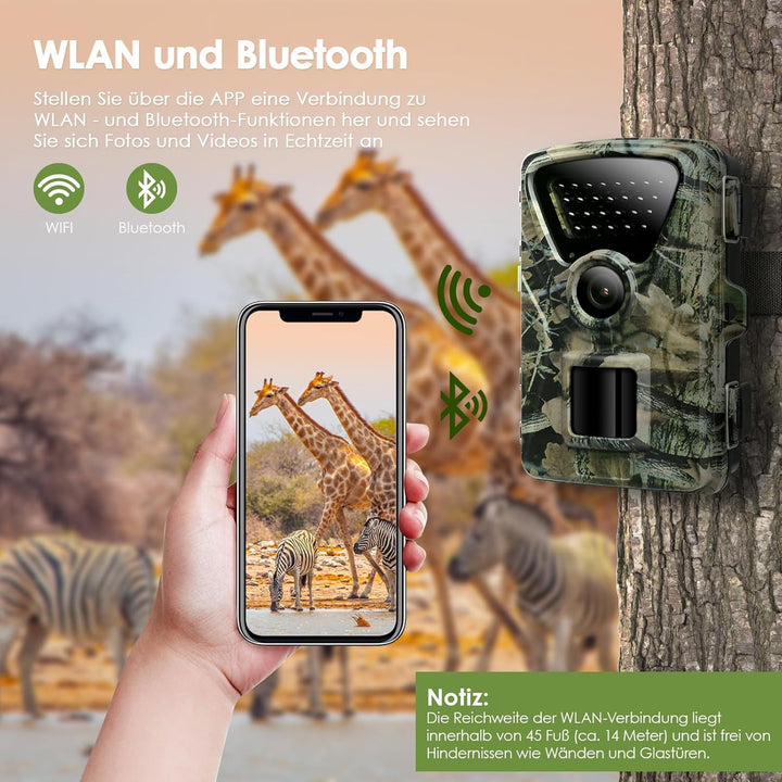 MAXDONE Wildkamera mit Bewegungsmelder Nachtsicht - WLAN mit Handyübertragung App 32MP 1440P Nachtsi