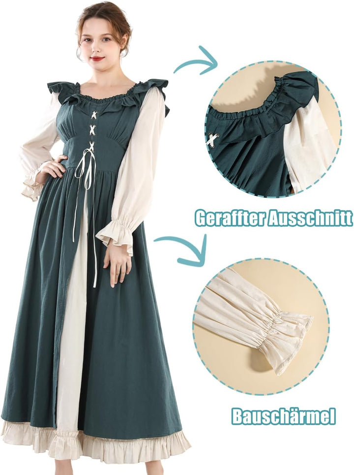 CR ROLECOS Damen Mittelalter Kleid Gothic viktorianische Kleider Fasching traditionelles irisches Kl