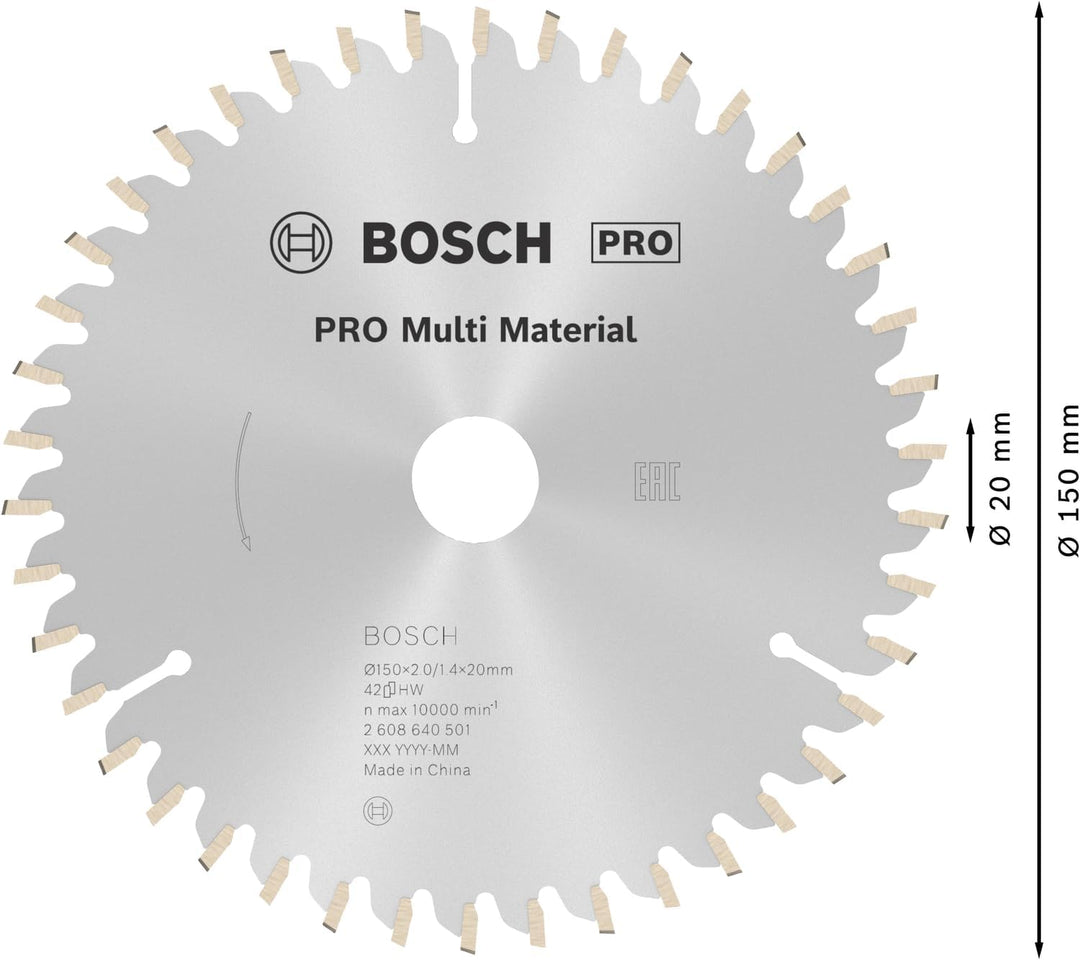 Bosch 1x PRO Multi Material Kreissägeblatt für Netz-Handkreissägen (für Aluminium, Kunststoff, Ø mm,