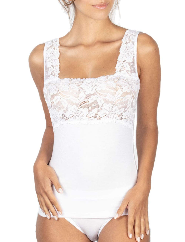 Damen-Unterhemd aus Spitze und breiter Schulter aus Modal M Weiss, M Weiss